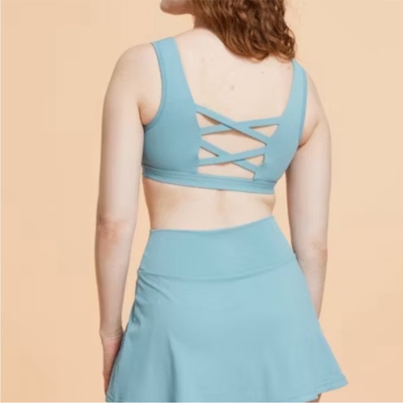NWT BLOGILATES Women's Blue Crisscross Back Bra LARGE - Picture 2 of 6